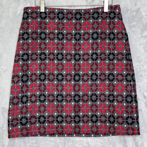 Talbots Skirt Womens 8 Gray Red Wool Blend A-Line Lined Side Zip Geometric Tweed - Picture 1 of 9